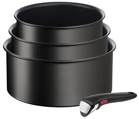 Алуминиеви гърнета в комплект 3 бр. с незалепващо покритие/с подвижна дръжка подходящи за индукционен котлон INGENO Eco Resist L3979202 – Tefal