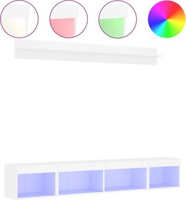 3216682 vidaXL ТВ стенни модули с LED, 5 части, бели, инженерно дърво