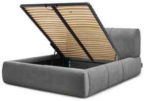 Сиво тапицирано двойно легло с място за съхранение с решетка 160x200 cm Vernon - Bobochic Paris