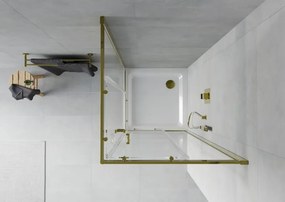 Mexen Rio квадратна душ кабина 90 x 90 см, прозрачна, златна + корито Flat, бяло