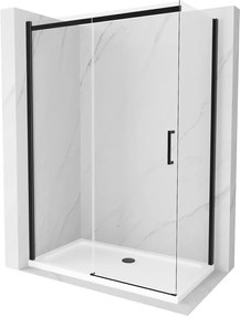Mexen Omega плъзгаща се душ кабина 130 x 70 см, прозрачна, черна + корито Flat,