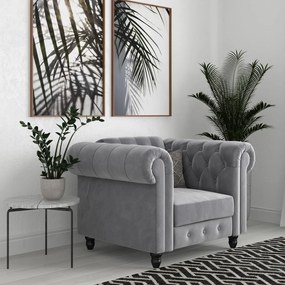 Светлосиво кадифено кресло Chesterfield Felix – Støraa