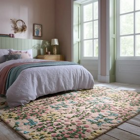 Кремав ръчно изработен вълнен килим 200x290 cm Emilia Floral – Flair Rugs