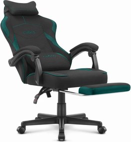 CABRO C502 геймърски стол от плат с подложка за крака, до 150 кг, черен и зелен