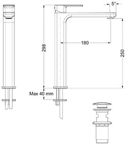 Кран за тоалетна Eurorama Quadra Black High-Black Ματ