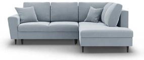 Светлосин кадифен разтегателен ъглов диван с място за съхранение (десен ъгъл/L форма) Kyoto – Cosmopolitan Design