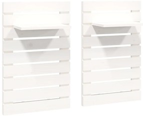 824769 vidaXL Нощни рафтове за стена, 2 бр, бели, борово дърво масив