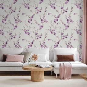 Тапет – Лилави цветя на светъл фон