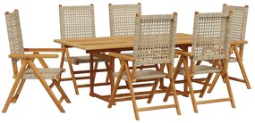 3281732 vidaXL Градински трапезен комплект, 7 части, бежов, полиратан и масив