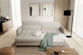 Бежов разтегателен ъглов диван с място за съхранение от букле (ляв ъгъл) Gomsi – ELTAP