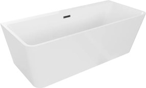 Mexen Volta свободностояща вана до стена 150 x 75 cm, бяла, черен преливник - 51131507500-70