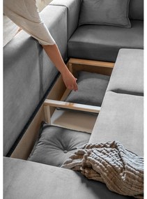 Ъглов разтегателен диван от сив велур (десен ъгъл/U-образна форма) Lazy Lukka - Miuform