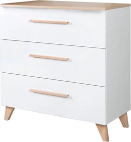 Бял детски скрин в дъбов декор с маса за преповиване 88,5x99x76 cm Léon – Roba