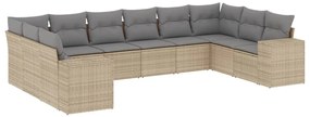 3255406 vidaXL Градински диван с възглавници, 10 части, бежов полиратан