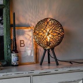 Арт Деко Настолна Лампа Трипод Златиста с Черно - Maro