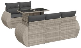 3326573 vidaXL Градински комплект с възглавници, 6 части, светлосив полиратан