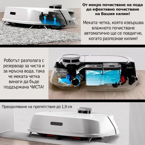Прахосмукачка робот Tecbot M1, Li-ion 5200 mAh, 4000 Pa, 0.5 l, HEPA, Wi-Fi, Автономност до 160 мин, Подомиячка със самопочистващ моп, Черен