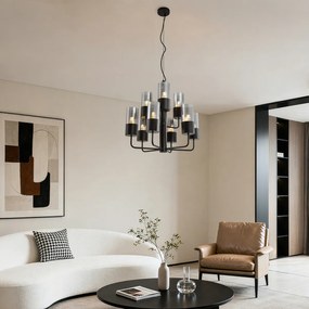 Модерен полилей черен с димно стъкло 9 лампи - Laura