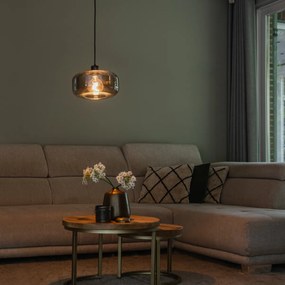 Висяща лампа в стил Арт Деко черна с димно стъкло - Bizle