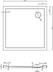 Mexen Flow квадратен плосък поддушов тава 85 x 85 см, черен мат - 46S708585