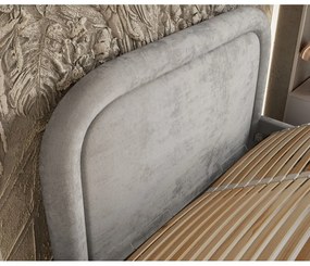 Светлосиво тапицирано двойно легло с място за съхранение с включена подматрачна рамка 160x200 cm Mija – Maison de Rêve