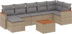 3258601 vidaXL Градински диван с възглавници, 8 части, бежов полиратан