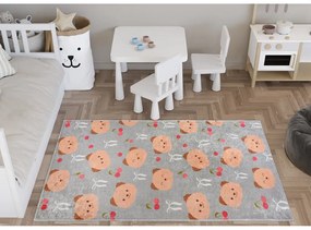 Сиво-кафяв детски килим подходящ за пране 80x150 cm Cute Teddies – Vitaus