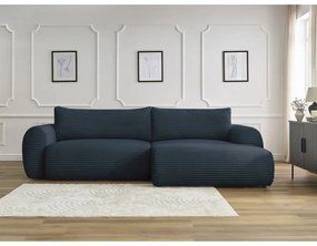Тъмносин разтегателен ъглов диван от рипсено кадифе (десен ъгъл) Lucien – Bobochic Paris