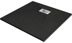 Квадратен поддушов корито Mexen Hugo SMC 90 x 90 см, черен, с декоративна облицовка inox - 42709090-X