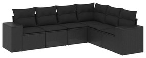 3254942 vidaXL Градински диван с възглавници, 6 части, черен, полиратан