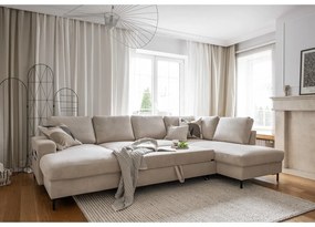 Бежов разтегателен ъглов диван от рипсено кадифе (десен ъгъл) Lofty Lilly – Miuform