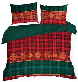 Коледно памучно спално бельо с каре и снежинки Ширина: 140 см | Дължина: 200 см