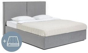 Сиво тапицирано двойно легло с място за съхранение и матрак с решетка 180x200 cm Thessa Bold - Bonami Selection