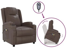 3100331 vidaXL Изправящ масажен стол, кафяв, изкуствена кожа