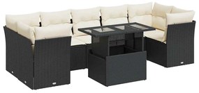 3326117 vidaXL Градински комплект диван с възглавници 8 части черен полиратан