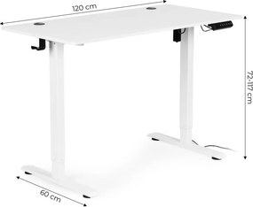 Електрическа работна маса с регулиране на височината и бели крака - 120 x 60 cm Черен