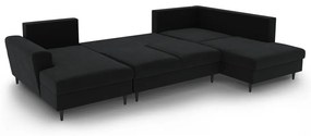 Черен кадифен разтегателен ъглов диван с място за съхранение (десен ъгъл/U форма) Kyoto – Cosmopolitan Design