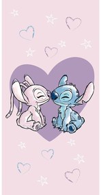 Розова памучна детска кърпа 70x140 cm Lilo and Stitch "Love" – Jerry Fabrics