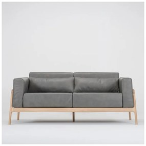 Тъмно сив диван от биволска кожа с масивна дъбова конструкция , 180 см Fawn - Gazzda