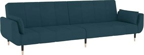 337581 vidaXL 2-местно разтегателно канапе с две възглавници, синьо, кадифе