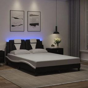 3214027 vidaXL Рамка за легло Viana с LED без матрак черно-бяла 140x200 cм