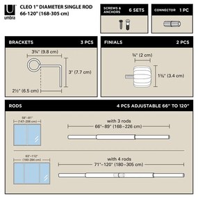 Матово златист стоманен разширяем прът за завеси 168 - 305 cm Cleo – Umbra