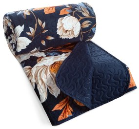 Ватирана покривка за легло в тъмносиньо с флорална шарка на божур Ширина: 170 см | Дължина: 210 см