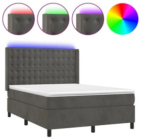 3139806 vidaXL Боксспринг легло с матрак и LED, тъмносиво, 140x200 см, кадифе