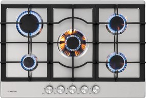 Klarstein Ignito 5 Zonen, газов котлон, 5 Sabaf горелки, неръждаема стомана, сребрист