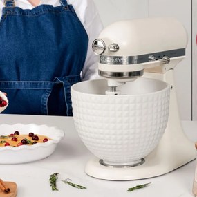 Планетарен миксер KitchenAid Artisan Monochrome White 5KSM156CXEPL, 300W, 4.7 л, Direct drive, 10 скорости, Накланяща се глава, Керамична купа, Порцеланово бял