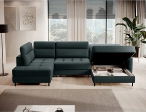 Зелен кадифен разтегателен ъглов диван с място за съхранение (ляв ъгъл U форма) Berrto – ELTAP