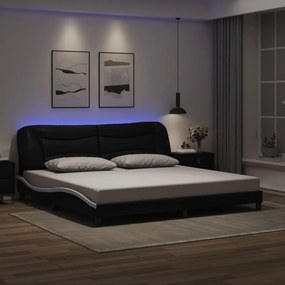 3213960 vidaXL Рамка за легло с LED без матрак Hvar, черно и бяло, 200x200 см