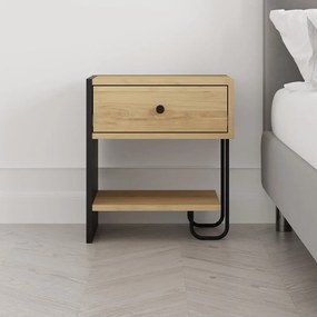 Нощно шкафче с рафтове от черен/естествен дъб Saturne - Marckeric