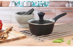 Комплект тенджери и тигани Royalty Line FD10, 10 части, Лят алуминий, Greblon мраморно покритие, Индукция, Черен